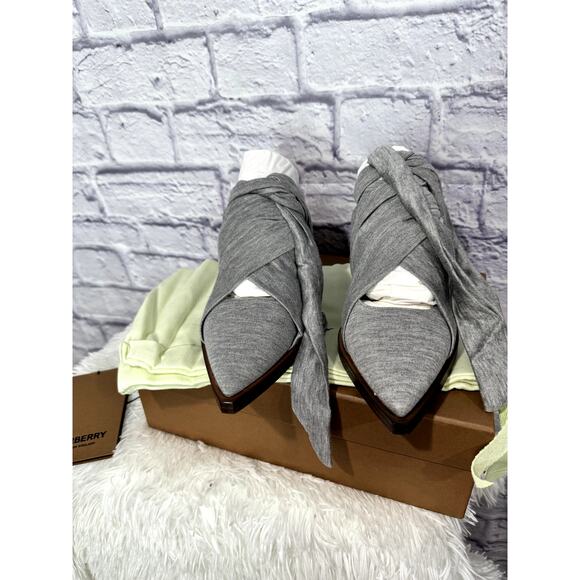 BURBERRY Pewter Melange Synthetic Tillington Ankle-wrap Mules Size 37.5 NEW - Picture 8 of 8